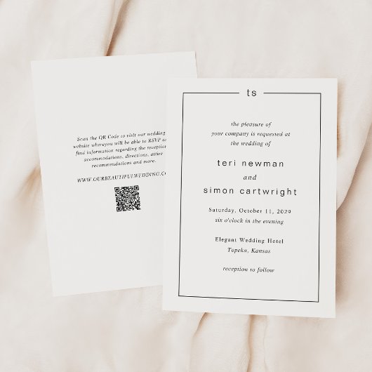 Zeitloser Monogramm-QR-Code Moderne Hochzeit Einladung