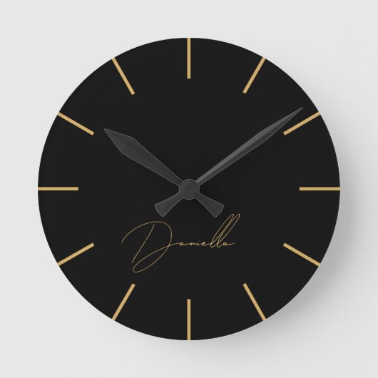 Zeitloser Name für Black & Gold Luxus Skript Runde Wanduhr (Vorderseite)
