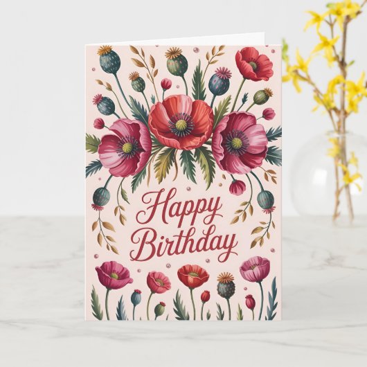 Zeitloser Poppy Floral Geburtstag Karte (Gelbe Blume)