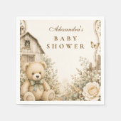 Zeitloser Rustikaler Teddybär Baby Shower Serviette (Vorderseite)