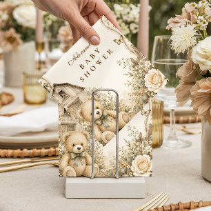 Zeitloser Rustikaler Teddybär Baby Shower Serviette