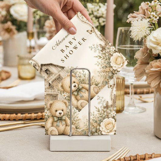 Zeitloser Rustikaler Teddybär Baby Shower Serviette