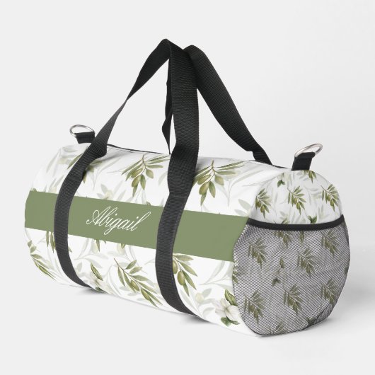Zeitloser Salbei-Oliv-Wasserfarb-Chic-Name Duffle Bag (Rechte Ecke)