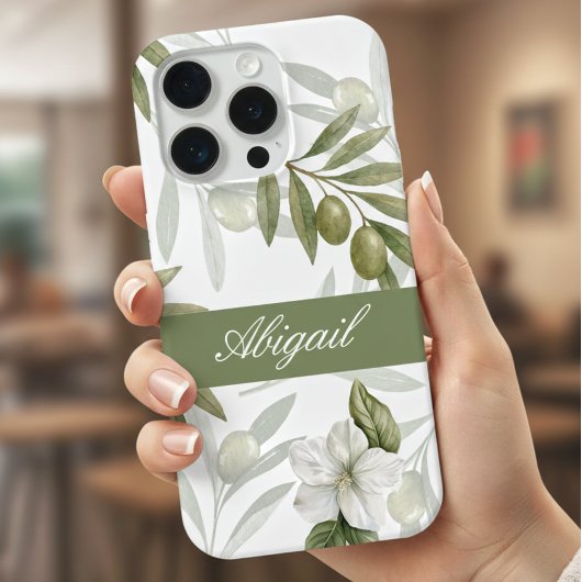 Zeitloser Salbei-Oliv-Wasserfarben-Chic-Name iPhone Hülle