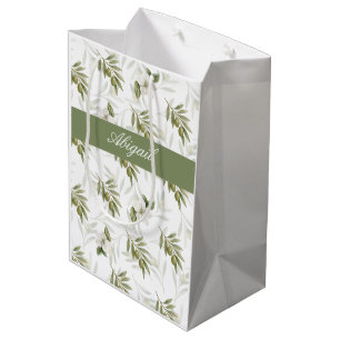 Zeitloser Salbei-Oliv-Wasserfarben-Chic-Name Mittlere Geschenktüte