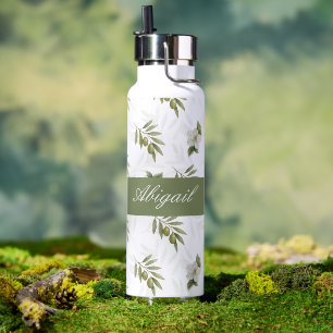 Zeitloser Salbei-Oliv Wasserfarben-Name Trinkflasche