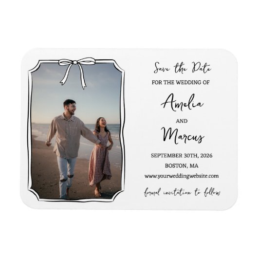 Zeitloser Schwarz-Weiß-Chic-Bow Save the Date Magnet (Horizontal)