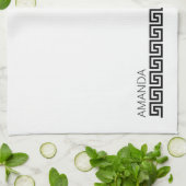 Zeitloser Schwarz-weißer griechischer Schlüssel Geschirrtuch (Gefaltet)