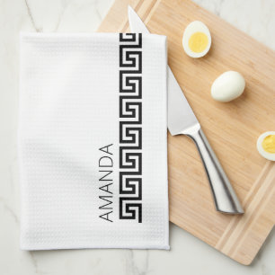 Zeitloser Schwarz-weißer griechischer Schlüssel Geschirrtuch