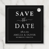 Zeitloser schwarzer minimalistischer Hochzeit-Save Geschenkanhänger (Rückseite)