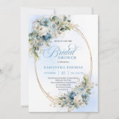 Zeitloser Staubblauer Blumen-Script Brautparty  Einladung (Vorderseite)