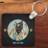 Zeitloser tropischer Katzenattitude-Platz Schlüsselanhänger (Rückseite)