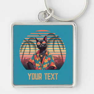 Zeitloser tropischer Katzenattitude-Platz Schlüsselanhänger