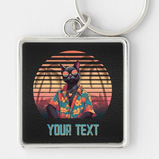 Zeitloser tropischer Katzenattitude-Platz Schlüsselanhänger (Vorne)