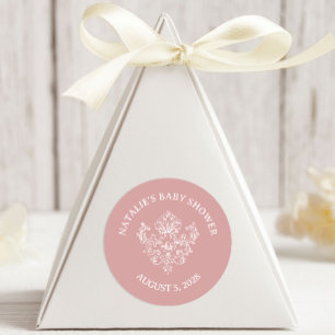 Zeitloser Vintage-Blumenstil Rosa Babyparty Runder Aufkleber