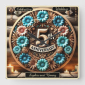 Zeitloses 5. Jubiläum Blumendesign Quadratische Wanduhr (Vorderseite)
