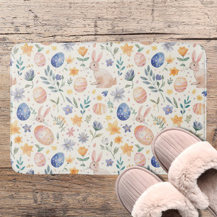 Zeitloses Aquarell-Pastell-Hase-Blumen-Ostereier Badematte