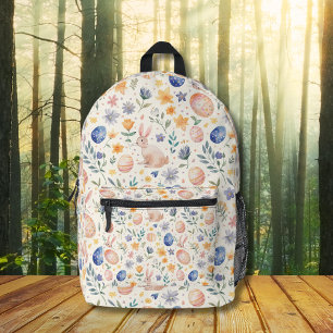 Zeitloses Aquarell Pastell-Hase Blumen Ostereier Bedruckter Rucksack