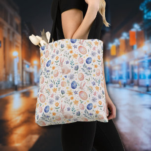 Zeitloses Aquarell-Pastell-Hase-Blumen-Ostereier Tasche