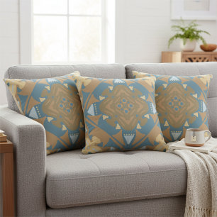 Zeitloses Beige Gold Blau Diamant Geometrisch Kissen