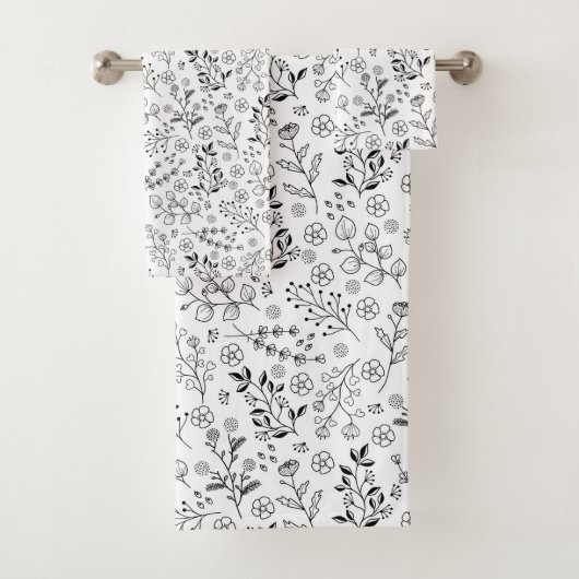 Zeitloses Blut: HandGezeichnet Blumeneleganz Badhandtuch Set (Insitu)