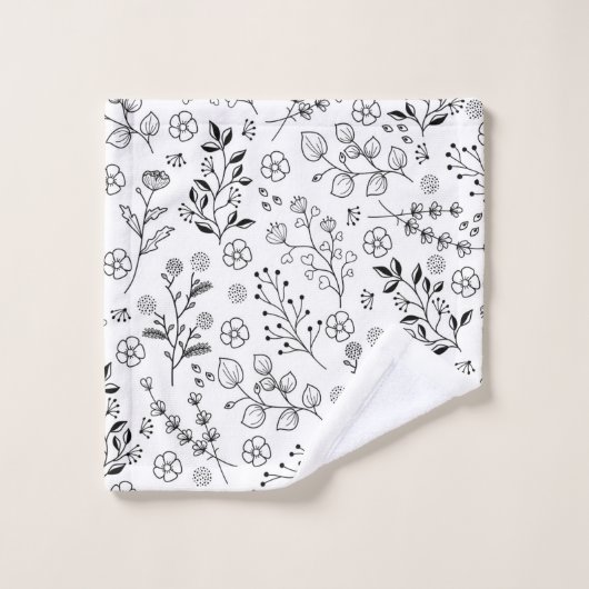 Zeitloses Blut: HandGezeichnet Blumeneleganz Badhandtuch Set (Waschlappen)
