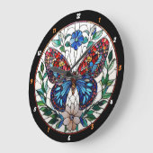 Zeitloses Blut" - verklebte Glasschmetterlinge Große Wanduhr (Winkel)