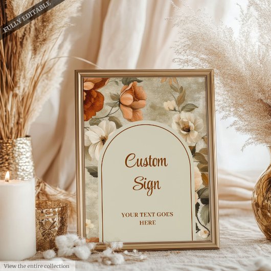 Zeitloses Boho-Kupfer-Beige-Oliv-Blumenmuster nach Poster