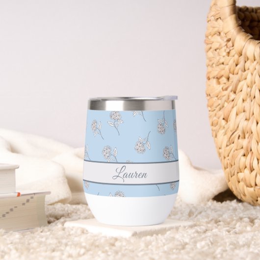 Zeitloses botanisches Blühen Sanftes Blau Monogram (Wohnzimmer)