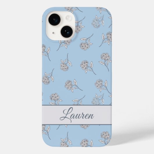 Zeitloses botanisches Blühen Sanftes Blau Monogram Case-Mate iPhone Hülle (Rückseite)