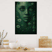 Zeitloses botanisches Stundenglas auf dunkelgrüner Poster (Küche)