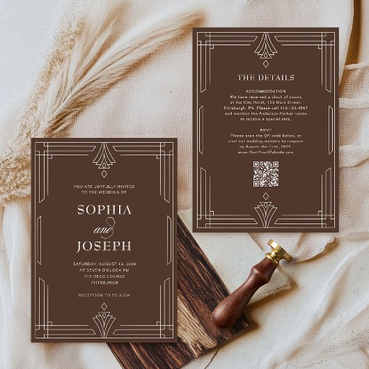 Zeitloses Braun | QR-Code All-in-One-Hochzeit Einladung