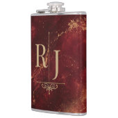 Zeitloses Burgund und Goldmarmor-Monogramm Flachmann (Links)
