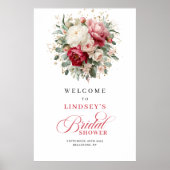 Zeitloses Burgunder-Gold-Blumen-Hochzeitsdusche-Wi Poster (Vorne)