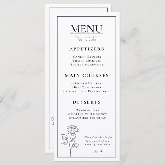 Zeitloses Doppelblühen Menükarte (Vorne/Hinten)