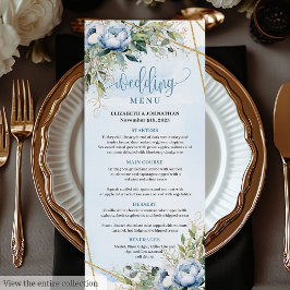 Zeitloses Dusty Blue Gold Glitzer Frame Wedding Menükarte