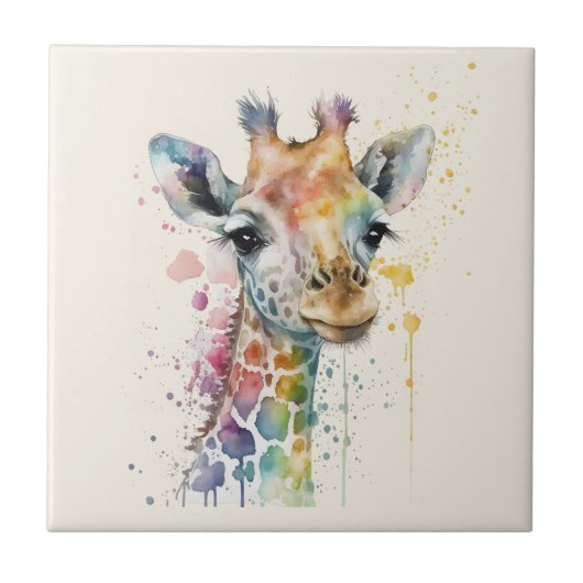 Zeitloses Elfenbein-Wasserfarben-Giraffenmuster Fliese (Vorderseite)