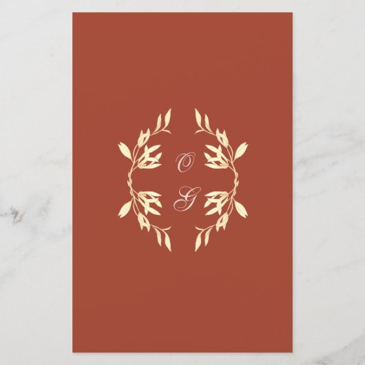 Zeitloses, florales Menü mit rustikalem Hochzeitbu (Rückseite)