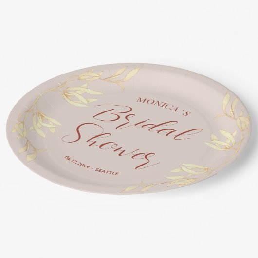 Zeitloses florales rustikales Brautparty Pappteller (Schrägansicht)