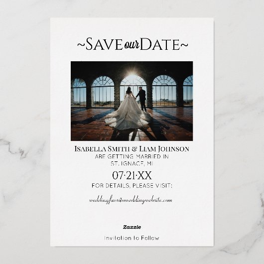 Zeitloses Foto zum Hochzeitsschreiben von Kupfer R Folieneinladung (Rückseite)