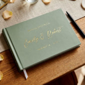 Zeitloses Gold Calligraphy Sage Green Wedding Foto Gästebuch