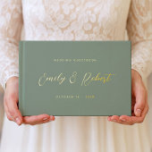 Zeitloses Gold Calligraphy Sage Green Wedding Foto Gästebuch