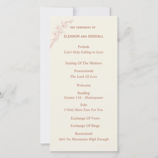 Zeitloses Hochzeitsprogramm für Blume (Vorderseite)