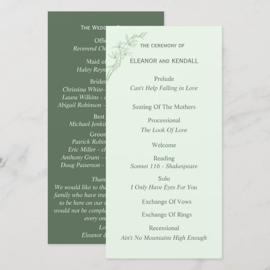 Zeitloses Hochzeitsprogramm für Blume (Vorne/Hinten)