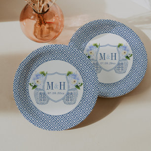 Zeitloses Ingwer-Topf-Monogramm-Hochzeitsdusche-Pa Pappteller
