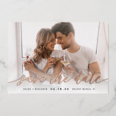 Zeitloses kalligrafisches Foto Save the Date Folieneinladung (Vorderseite)