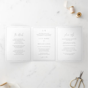 Zeitloses Monogramm Graue Elegante Hochzeit Dreifach Gefaltete Einladung