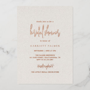 Zeitloses neutrales Beige Elegantes Brautparty Folieneinladung