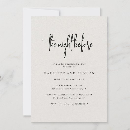 Zeitloses neutrales Beige Elegantes Probe-Dinner Einladung (Vorderseite)