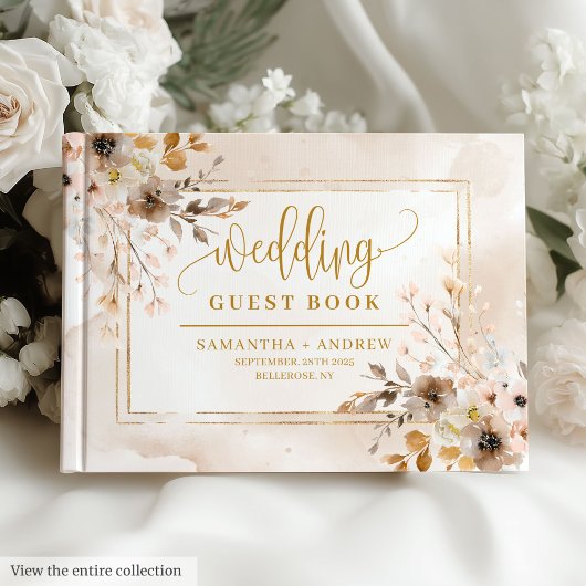 Zeitloses neutrales Gold Floral Wedding Guest Book Gästebuch